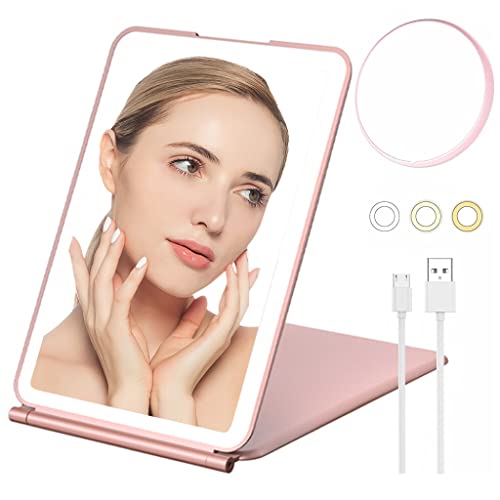 FOME Makeup Mirror with Lights, Travel Make up Vanity Mirror with 72 LED, 1x/10x Magnification Touch Screen Dimmable Lighting Rechargeable Magnif