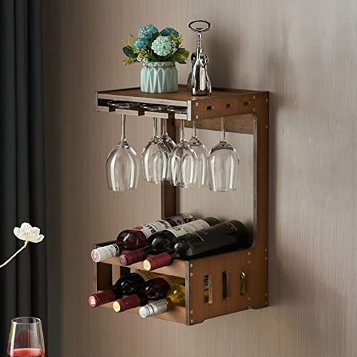 EYLINK Wooden Wall Mounted Wine Rack,Wall Wine Rack,Wine Bottle Stemware Glass Rack Wall Mounted,Wine Racks,Glass Rack,Hanging Wine Bottle Shelf