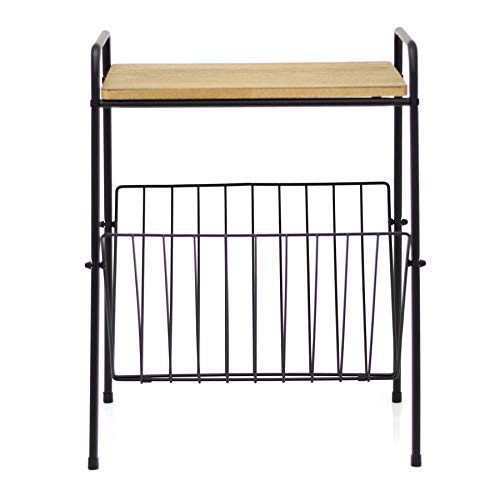 Carousel Home Gifts Wooden Top Magazine Rack Side Table | Living Room Side Tables Book Storage | Wire End Table Newspaper Rack