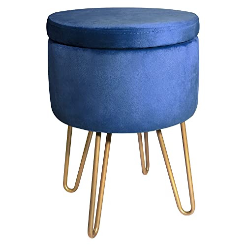 BONTEC Velvet Dressing Table Stool, Round Vanity Stool with Storange, Bedroom Ottoman Stool with Metal Legs for Home Living Room Fitting Room Bed