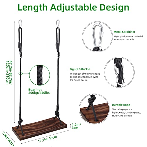 PELLOR Wood Tree Swing Seat with Tree Protector and Swing Hanging Kit Wooden Swing Set for Children Adult Kids in the Garden,Yard,Outdoor & Indoo