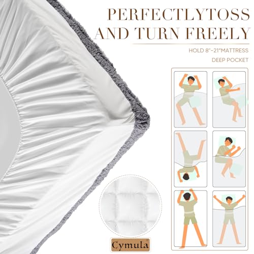 King Mattress Topper, Cymula Extra Thick Sherpa Mattress Pad with 900GSM Down for Back Pain Bed, Soft Plush Mattress Cover Fluffy Pillow Top with