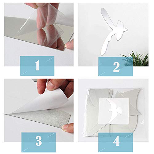 LERANXIN Acrylic Mirror, 10 Pcs Mirror Sticker, Silver Bird Mirrored Wall Art of Different Shapes, Acrylic Wall Mirror, Suitable for Bathroom, Co