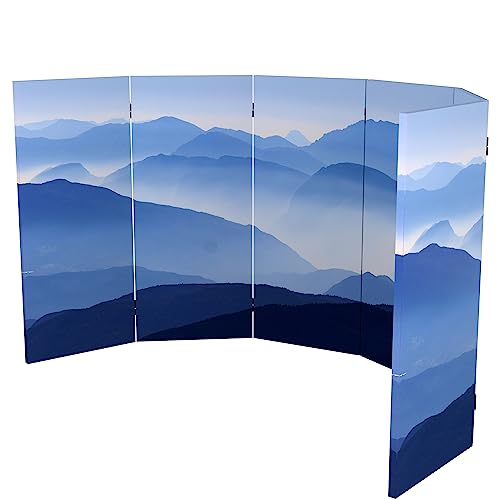 Red Lantern 3 ft. Short Double Sided Misty Mountain Canvas Folding Screen 6 Panel Freestanding Partition and Separator for Modern and Contemporar