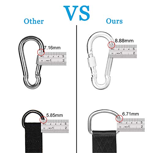 xocome Premium Tree Swing Hanging Hammock Straps - Hanging Straps 150cm With 2 Heavy Duty Safety Lock Carabiner Hooks & D-rings, Polyester Straps