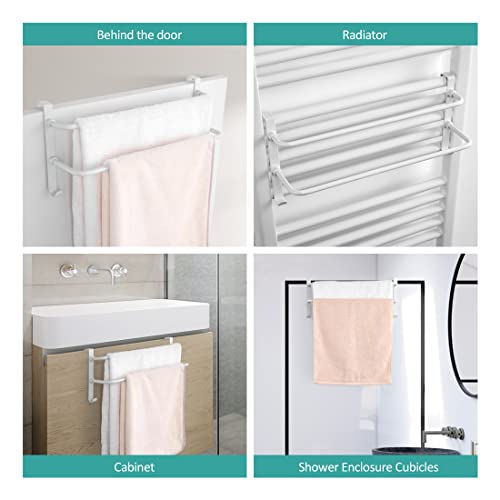 EMKE Double Towel Rail, Bathroom Over the Door Hanging Towel Rack with Hooks, Stainless Steel Sink Towel Holder with Large Space for Kitchen Toil