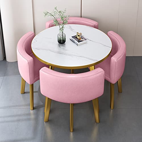 Office Reception Round Dining Table Set for 4, Business Reception Desk Table and Chair Combination,Hotel Lobby Dining Table Set,Bedroom Balcony L