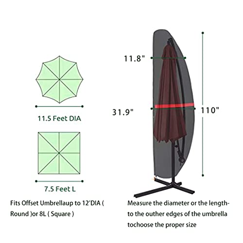 Patio Umbrella Cover,Sunshade Cover 420D Oxford Fabric,Waterproof Dustproof Sunproof and Fade Resistant Suitable for 9 Feet to 13 Feet Offset Ban