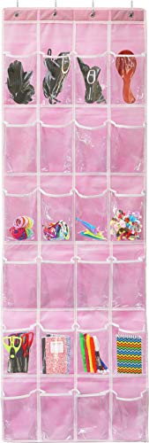 Simple Houseware 24 Pockets - Crystal Clear Over The Door Hanging Shoe Organizer, Pink