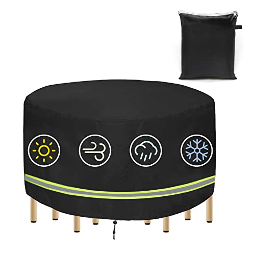 Hoypeyfiy Patio Furniture Covers Waterproof - 420D Heavy Duty Fabric Round Garden Table Furniture Covers Fit for Outdoor Dining Table Cover and P