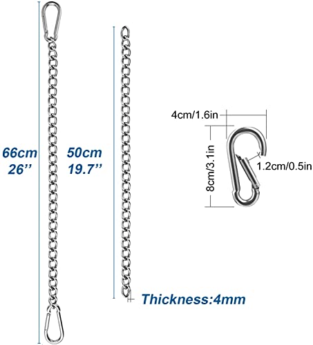 Hanging Chair Chain, 65cm/25in Hammock Chair Hardware, Chain with Two Carabiners, 304 Stainless Steel Indoor Outdoor Hanging Kits for Hanging Swi