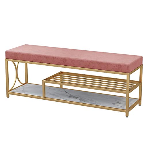 Shoe Rack Shoe Changing Stool Velvet seat Double Convenient Storage Design Metal Bedroom Bed end Stool (Color : Green, Size : 60cm/23.6in)