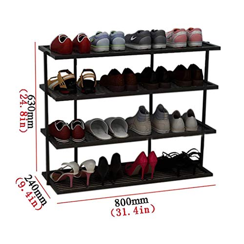 n/a 4-Tier Shoe Rack, Organizer Storage Bench Stand for Mens Womens Shoes Closet with Iron Shelves That Hold Shoes (Color : Svart)