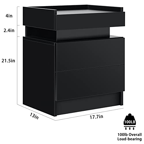 HOMMPA Nightstand, Engineered Wood, Black W/Side, 1 Pieces