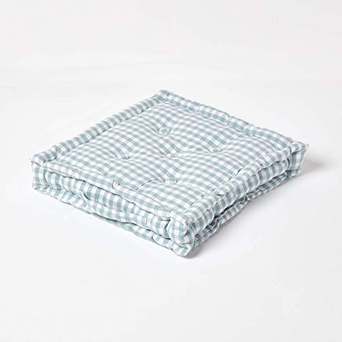 HOMESCAPES Pink & White GINGHAM Check Floor Cushion - 100% Cotton - 40 x 40 x 8 cm Square - Indoor - Garden - Dining chair booster Seat Cushion P