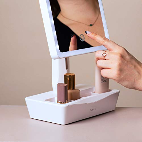 Fancii LED Lighted XL Large Vanity Makeup Mirror with 10X Magnifying Mirror - Dimmable Natural Light, Touch Screen, Dual Power, Adjustable Stand