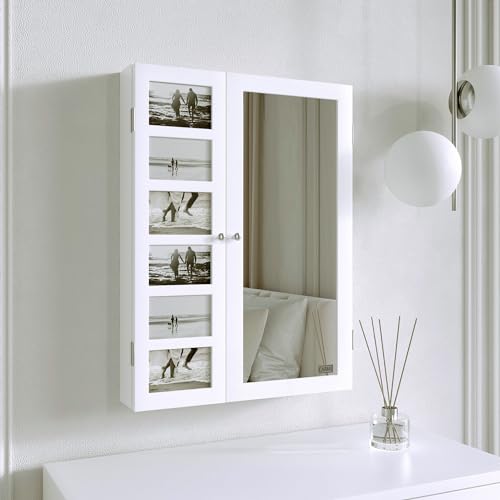 CARME Jewellery Cabinet Armoire with LED Light Mirror & Drawers - Wall Mounted Storage & Organiser Unit for Makeup - Bedroom, Dresser & Vanity Fu