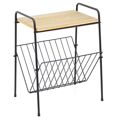 Carousel Home Gifts Wooden Top Magazine Rack Side Table | Living Room Side Tables Book Storage | Wire End Table Newspaper Rack