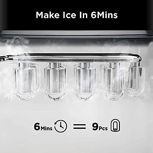 Shykey countertop ice machine Ice Makers Countertop 9 Cubes Ready in 6 Mins 26lbs in 24Hrs Self-Cleaning Ice Machine with Ice Scoop and Basket ic