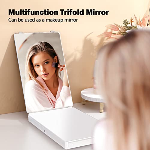 JANMPASK LED 3 Way Mirror for Self Hair Cutting Mirror Vanity Mirror Barber Supplies Accessories 360 Makeup Mirror with Light Trifold Mirror to S