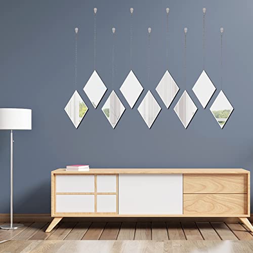 LYLDACER Yanliff Diamond Shape Decorative Wall Mirror.Set of 3,Hanging Chain Frameless Mirror. 8X13inches,Small Decor Mirror.