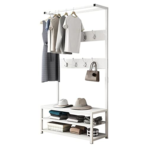 LUKEO Hat Coat Rack Cloth Shoe Stool Rack Hanger Hook Shelf Clothing Entrance Floor Display 2 Tier Clothes Rack (Color : Argento, Size : 60x34x17