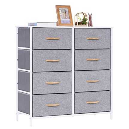 LYNCOHOME Chest of Drawers, Fabric Storage Drawers Easy to Assemble, 8 Drawers Wide Storage Dresser for bedroom, Living room, Kids room, Closet (