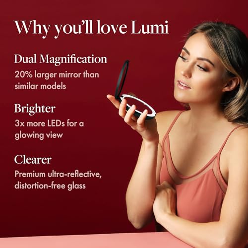 Fancii LED Lighted Travel Makeup Mirror, 1X/10X Magnification - Daylight Led, Compact, Portable, Large 127mm Wide Illuminated Mirror, Silk White