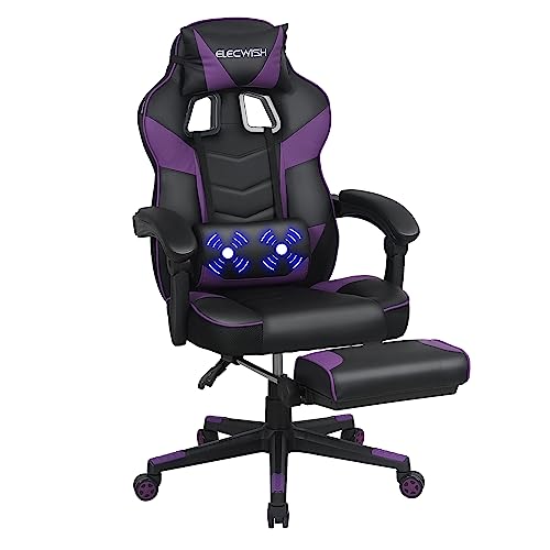 Fullwatt Racing Gaming Chair for adults with Footrest and Massage Lumbar Pillow, Swivel Height Adjustable Reclining PU Leather Video Game Chair,