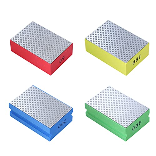 POHOVE 4pcs Diamond Hand Polishing Pads for Ceramic Tile Glass Grinding,Sanding Blocks Polishing Grinding Block 60#,100#,200#,400#