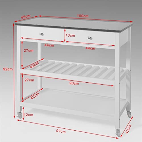 DINGZZ Kitchen Storage Serving Trolley Cart With Stainless Steel Worktop Easy to Clean
