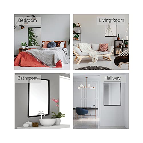 Mirrorize 89 X 61Cm Framed Plain Vanity Wall Mirror | Black Rectangle Hanging Modern Industrial Large Long Metal Frame Mirrors for Bathroom Entry