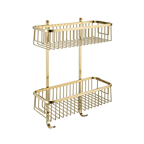 EYHLKM Bathroom Double Shelf Storage Rack Stainless Steel Brushed Gold Bathroom Shower Gel Shampoo Rack