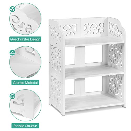SOULONG 3 Tier Composite Wood Plastic Shoe Rack Storage Organiser White Openwork for Shoes 40 x 23 x 51 cm, White