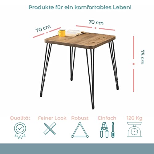 Generisch Dining Room Table Wood Metal Legs Vintage 70 x 70 cm