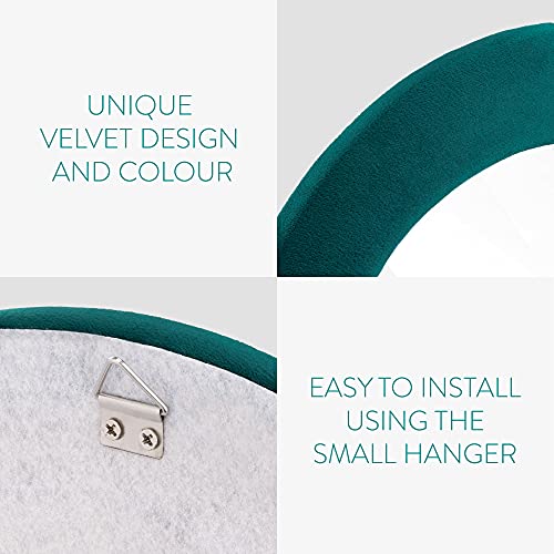 Navaris Round Wall Mirror with Velvet Frame 30 cm (11.8") - Wall-Mounted Circle Mirror to Hang in Bedroom Hall Living Room Study Office - Dark Gr