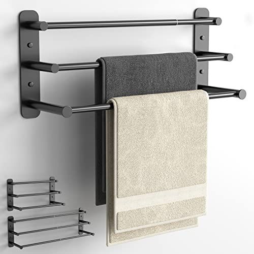 Otoomenz Towel Rail Wall Mounted 3-Tier Towel Rack, SUS 304 Stainless Steel Towel Shelves, Towel Bar Towel Storage 2 Installation Methods Adjusta