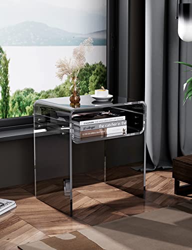 solaround Clear Acrylic End Table 2-Tier Bedside nightstand for Living Room Bedroom Home Decor (Black)