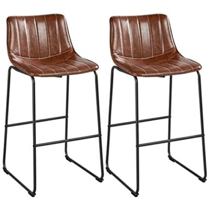 DINGZZ Faux Leather High Bar Stool with Backrest, Set of 2, Brown Bar Stools Set of 2 Chair Bar