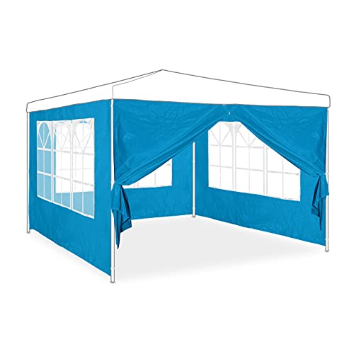 Relaxdays Gazebo, set of 4, 3 side walls with window, 1 side panel with zip, H x W 2 x 3 m, light blue