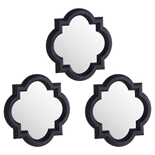 Hill 1975 Set of Three Dark Grey Quatrefoil Mirrors, Wood, Glass, Multi-Colour, One Size