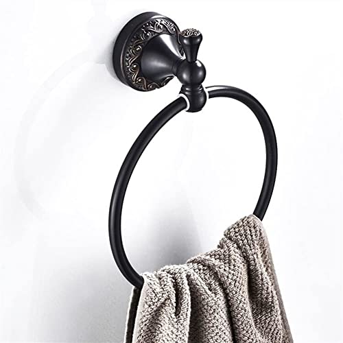 RAKUTE Black Bronze Brushed Towel Ring, Retro Towel Rack, Bathroom Pendant Black Round Towel Holder Bathroom Ring