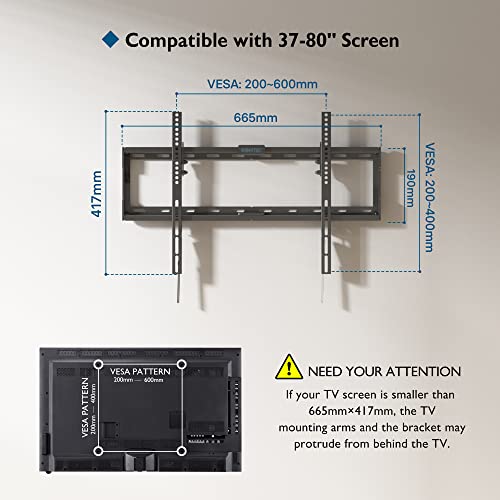 BONTEC TV Wall Bracket for 37-80 inch LED LCD OLED Plasma Flat Curved TVs, Tilt TV Wall Mount Holds TV up to 55kg, Max VESA 600 x400mm, Bubble Le