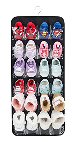 PACMAXI Over The Door Shoes Organizer for 12 Pairs of Baby Shoes Boys Girl, Hanging Baby Shoe Organizer with Hanger(Polyester Material-Grey)