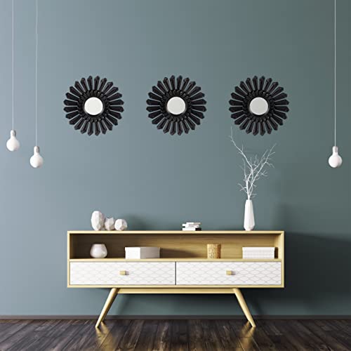Relaxdays Sunburst Decor Mirror, Set of 3, Round Hanging Mirror, Plastic Frame, Ø 25 cm, Silver, 10025715_55