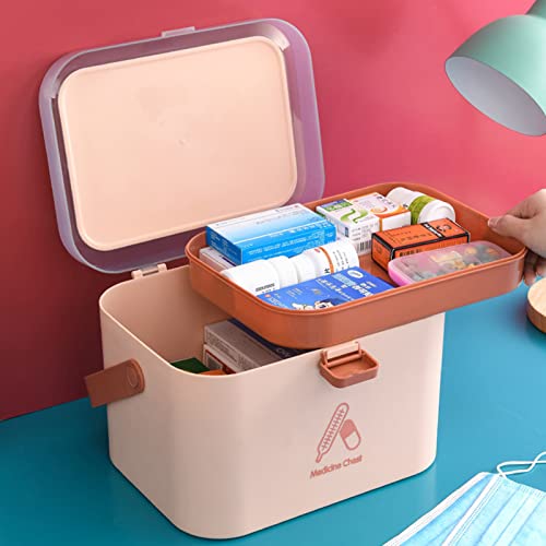 Large Household Medicine Storage Box, Fold 2-Layer First Aid Box, Portable Medicine Container Box, Large Medicine Chest for Home, School, Office