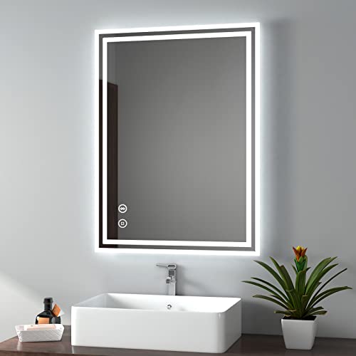 EMKE Bathroom Mirror with LED Lights - 400x600mm Backlit LED Illuminated Bathroom Mirror with Demister Heat Pad, Makeup Vanity Touch Mirror with
