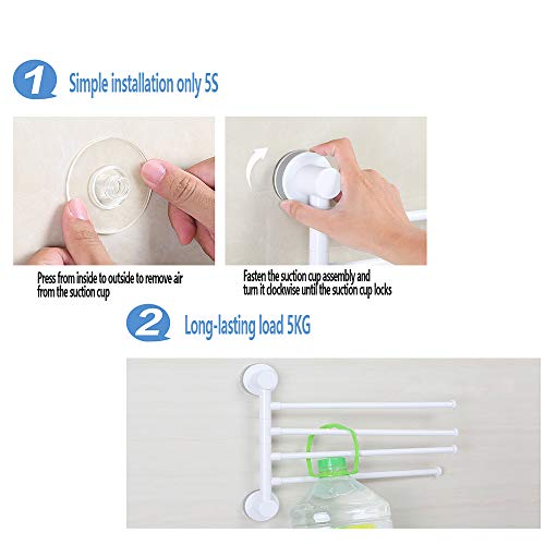 DXIA Swivel Towel Rail, 4-Arm Bathroom Swing Hanger, Bath Rack Wall Mounted Towel Rack Holder, Towel Rack Holder Storage Organizer Space Saving,