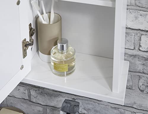 House & Homestyle Carrara Marble Effect Top Single Mirror Door Cabinet for a Touch of Elegance – 46.2 x 30 x 14cm, White
