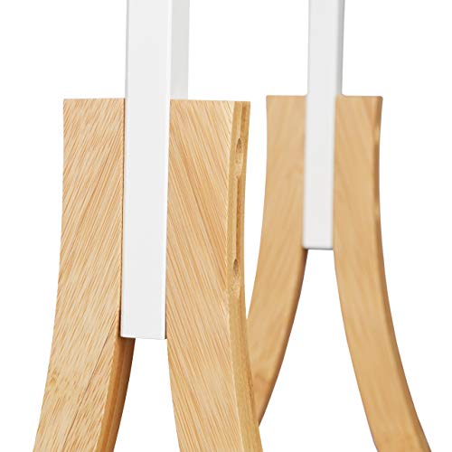Free-Standing Bamboo Towel Holder, H x W x D 104 x 41 x 28.5 cm, 3 Rails and 1 Shelf, Clothes Stand, Natural Brown, White